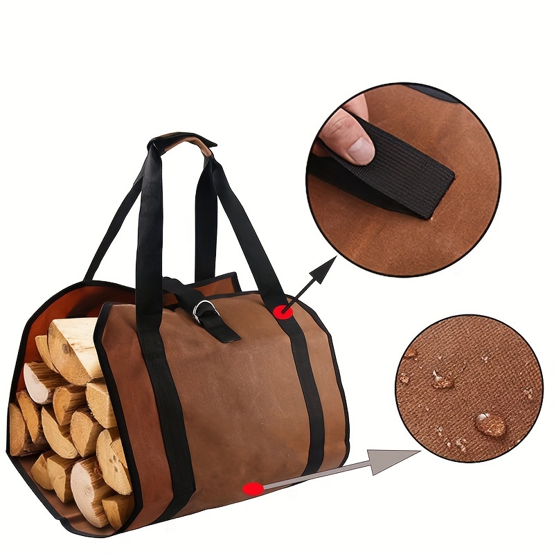 1pc   firewood carrier bag heavy duty pvc log tote with reinforced handles outdoor wood carrying and storage pouch for camping fireplace accessory details 6