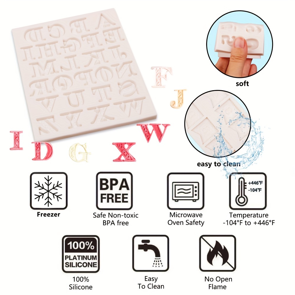 Silicone Alphabet and Number Stencils 4pcs Set for Cake Decoration,  Cupcake Toppers, Fondant Resin, Polymer Clay L