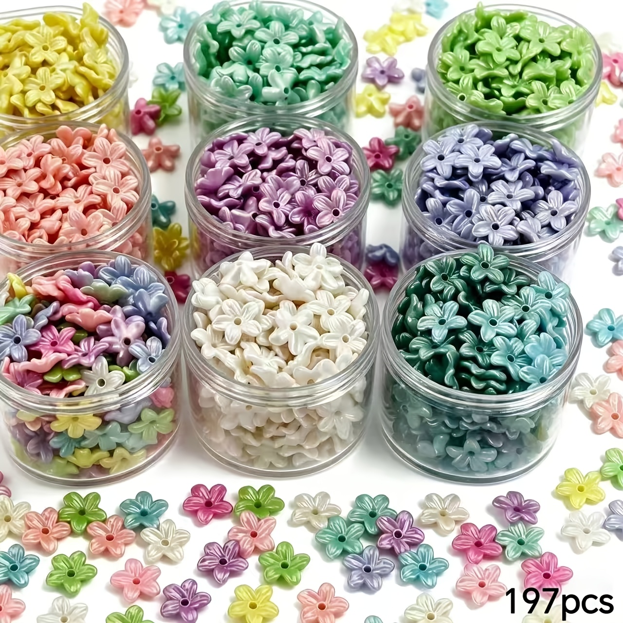 TEMU 197pcs 11Mm Perles Décoratives Acryliques Crème à Pétales, Bracelet, Collier, Boucles d'Oreilles, Breloques de Sac, Chaîne de Téléphone, Perles