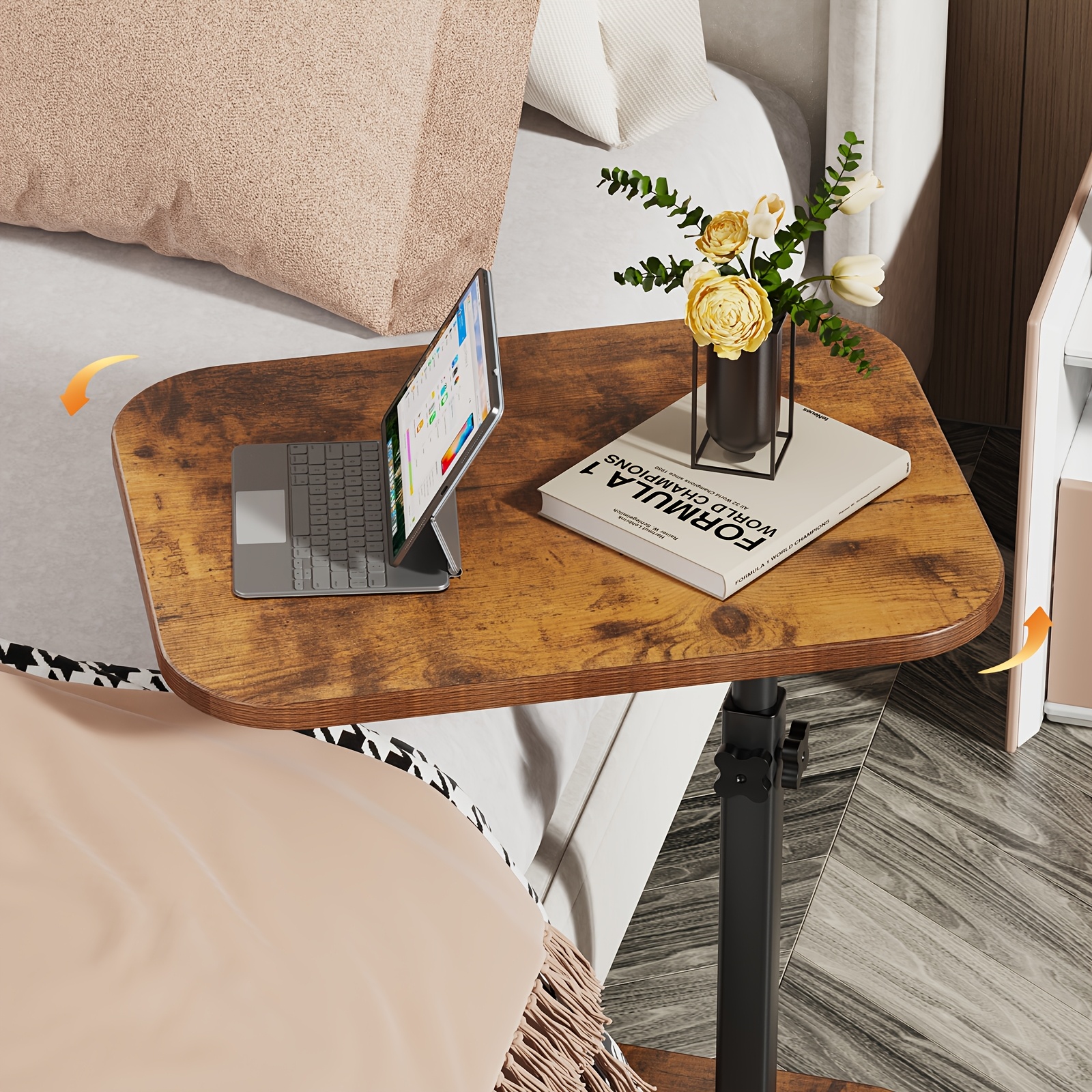 Height Adjustable Side Table | 43-72cm Manual Lift, 40x30cm Rectangular Tray, Multi-level Laptop & Snack Stand, Scandinavian Style, Mixed Color, Assembled