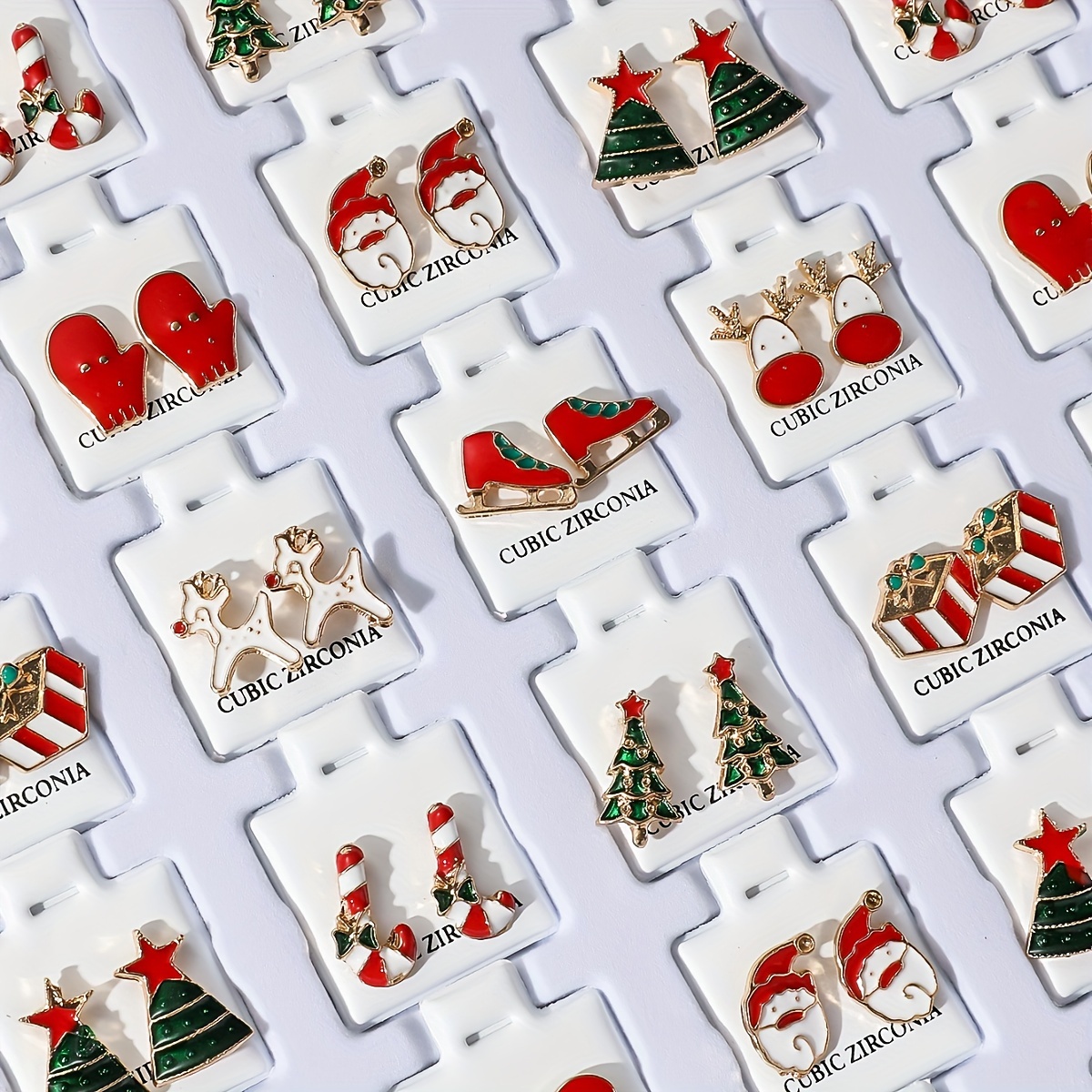 item picture a set of 36 pairs of cute and fun christmas   earrings featuring santa claus christmas trees christmas boxes   and gloves   vintage style earrings are fashionable   and versatile suitable for women