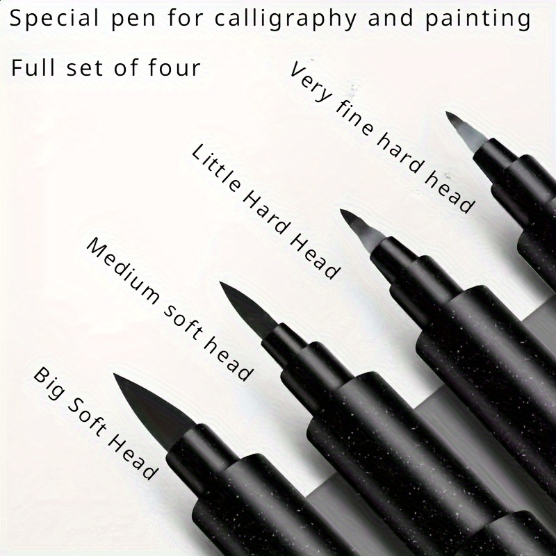 

4pcs Pen Can Add Ink Brush Type Pen Small Case Soft Head Pen Black Calligraphy Practice Word Special Delicate Soft Pen