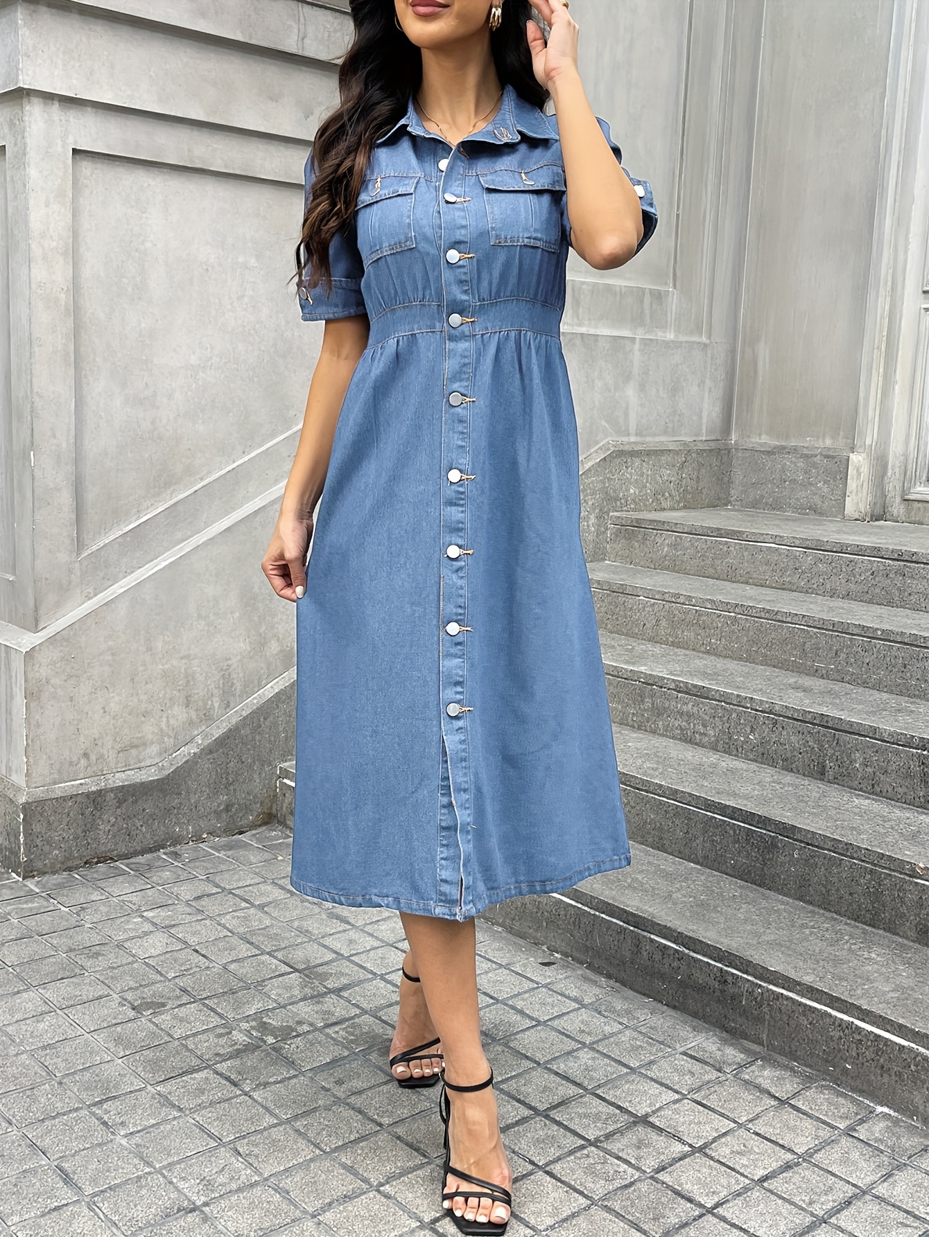 navy blue dress for baby girl Embroidered Shirtdress