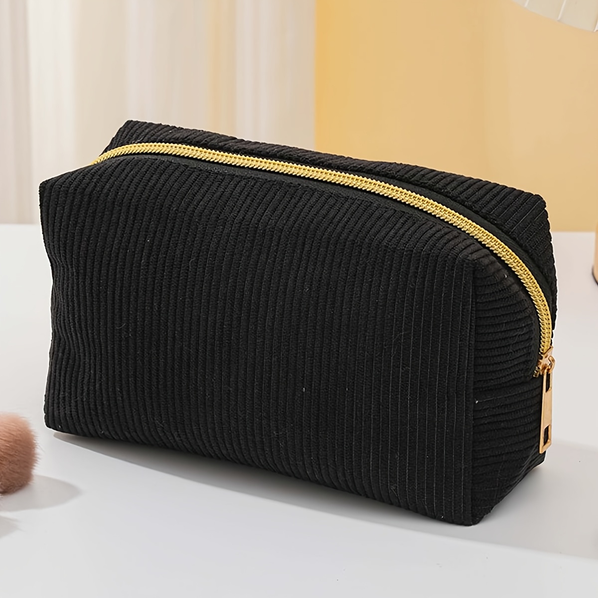 TEMU Custom Embroidery, Personalized Customization, Corduroy Minimalist Makeup Bag, Large-capacity Portable Toiletry Bag, Stationery Case For Travel