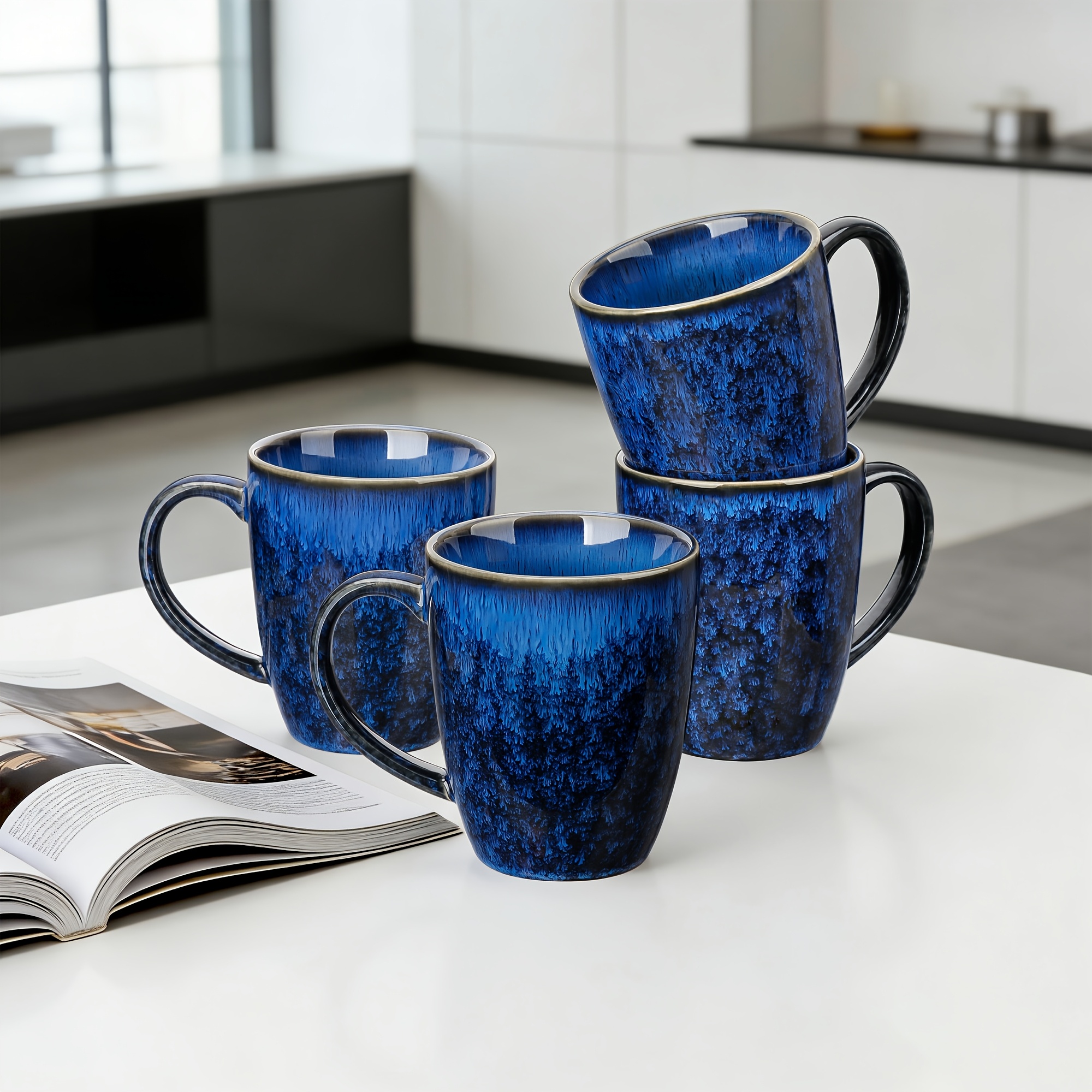 Image of Coffee Mugs Set Of 4, 12/16 Ounce Mug With Handles, Catering Coffee Cups, Porcelain Mugs Sets For Coffee, Tea, , Milk, Microwave And Dishwasher Safe, Double-sided Color-changing Sets