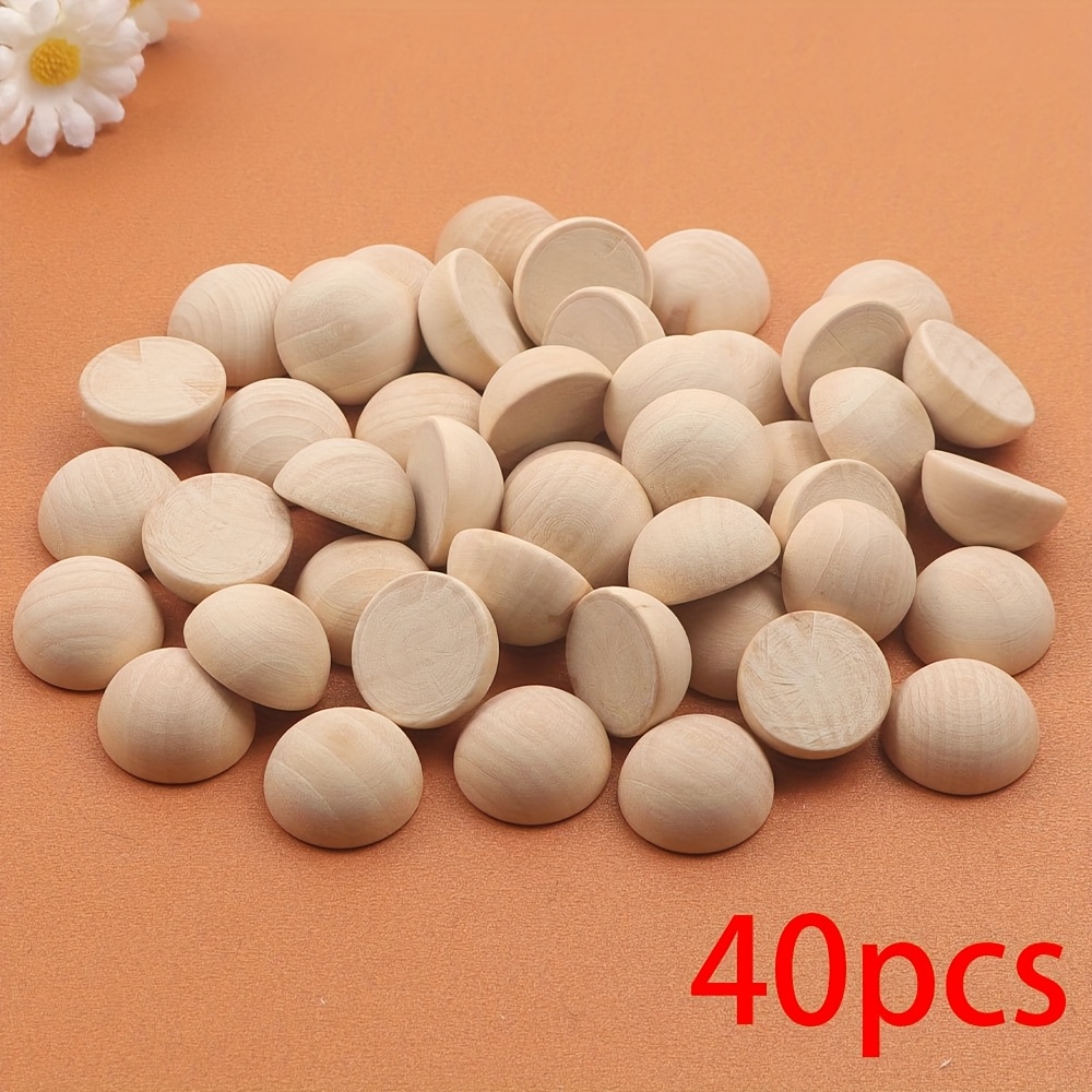 Image of 10/20/40pcs Half Wooden Balls Unfinished Natural Splicing Wooden Balls, Used For Diy Projects And Craft Supplies Home Decoration Making Accessories