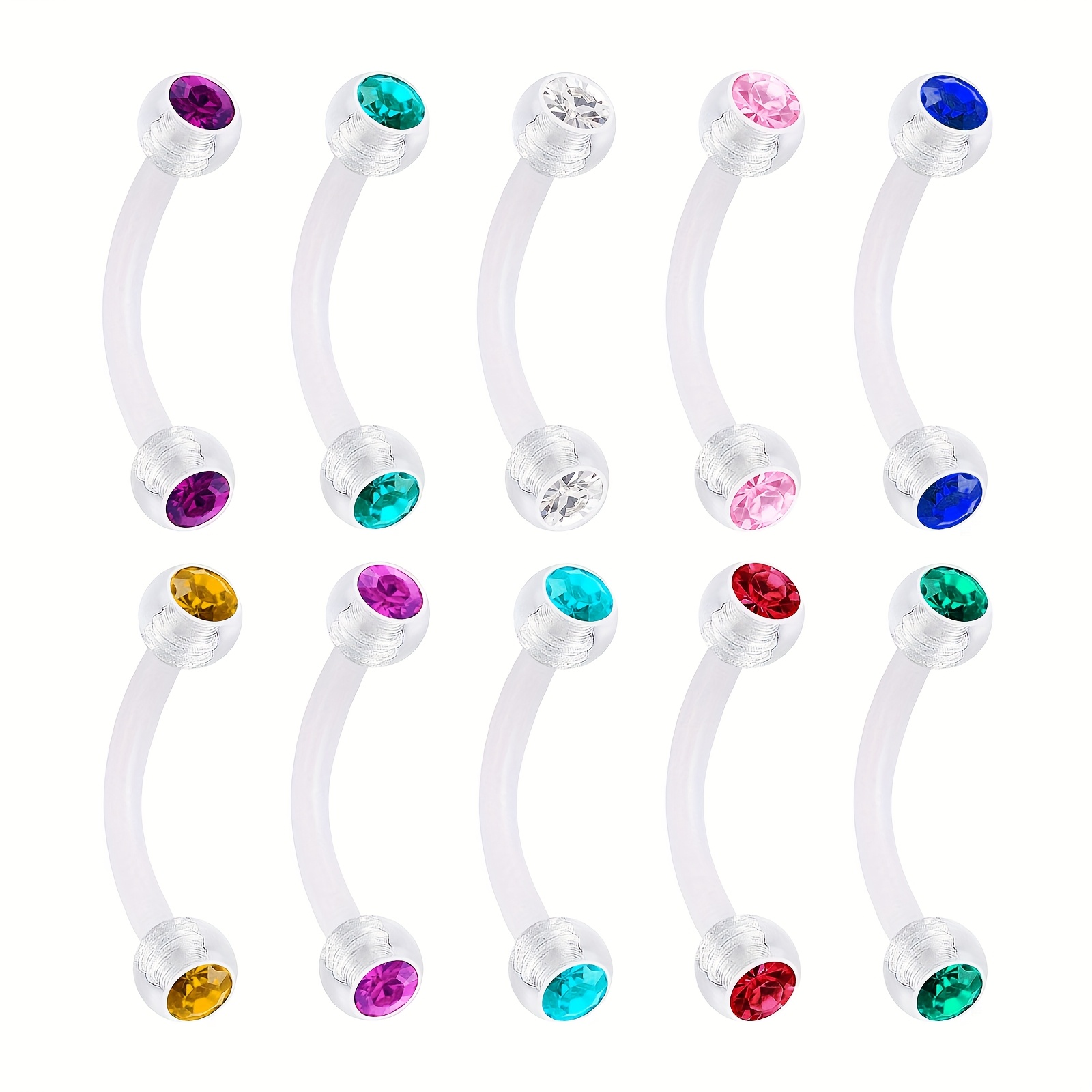 10pcs Acrylic Eyebrow Stud Eyebrow Piercing Jewellery Set Multi-colored Artificial Body Piercing Jewelry Wear Comfortable, Not Allergic, Simple And Fashionable Parties Or As A Holiday Gift
