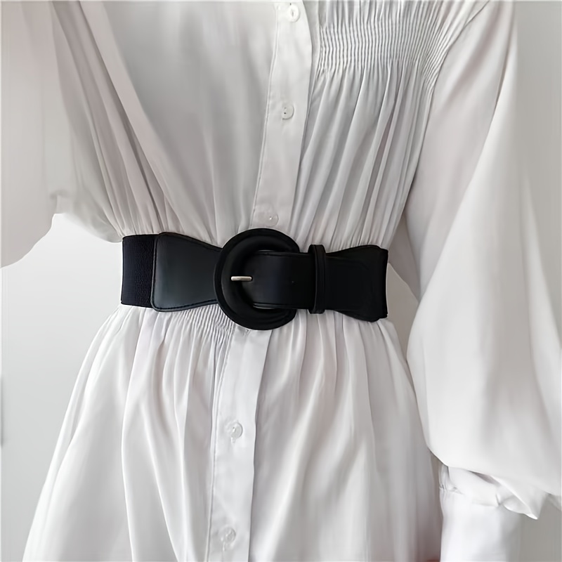 

Ceinture Élastique en Cuir PU Noir pour Femmes avec Boucle Ronde Dorée - Accessoire Élégant pour Robes, Manteaux et Blouses - pour Décontractées à , Ceinture de Robe