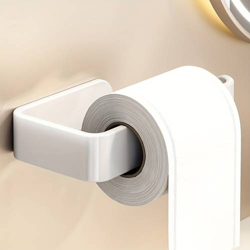 1pc self no drill wall mounted toilet paper holder self stick bathroom tissue dispenser roll rack hygienic plastic tissue roll storage for small bathrooms apartments dorms public restrooms space saving tp