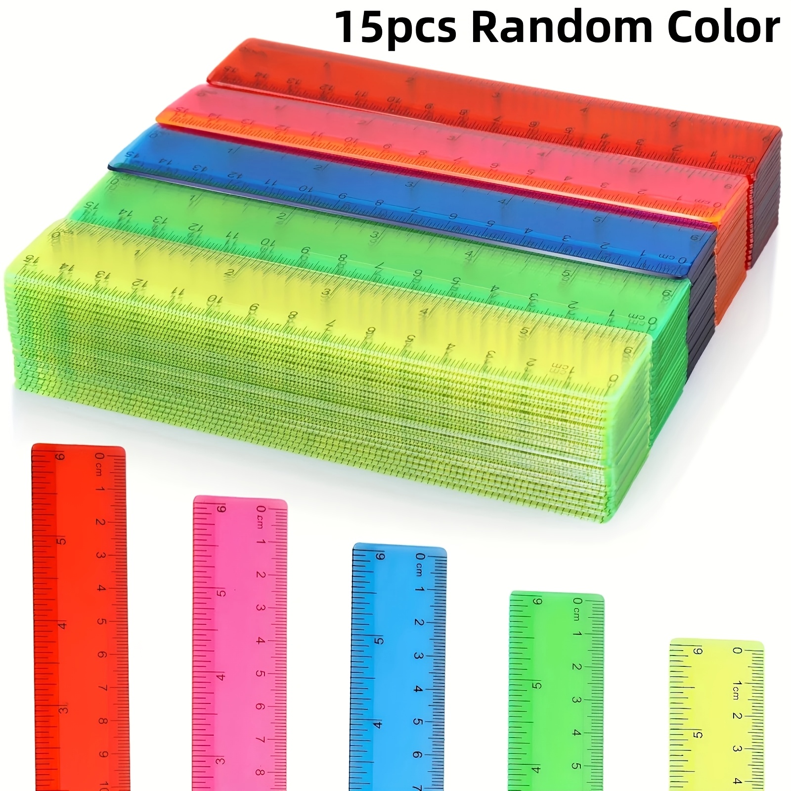 TEMU Lot de 15 règles en plastique transparent de couleurs assorties aléatoirement, règle à dessin, pour étudiants, fournitures scolaires, bureau et