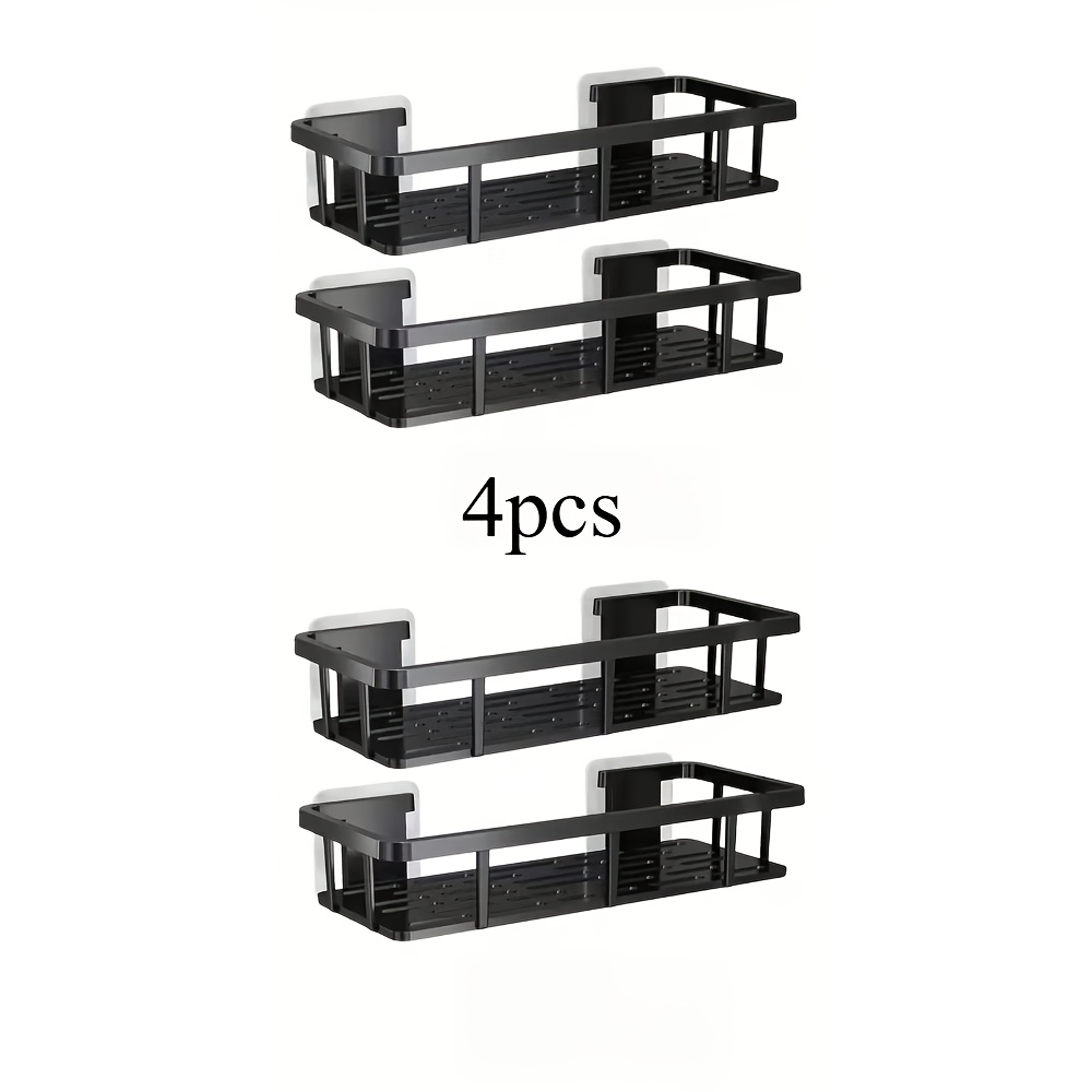 E-shop 4-tlg. strapazierfähiges wandmontiertes Aufbewahrungsregal aus Kunststoff mit 2 Haken – bohrfreie Klebe-/Schraubmontage, platzsparendes