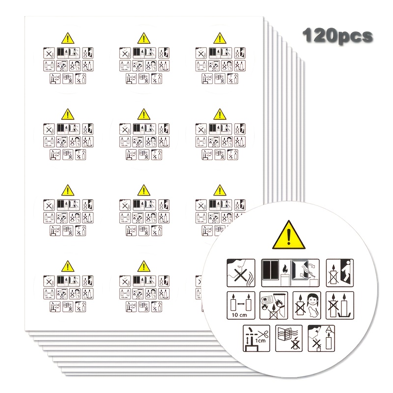 Image of 120pcs White Candle Warning Label Stickers, Handmade Candle Label Stickers, Candle Safety Label Stickers