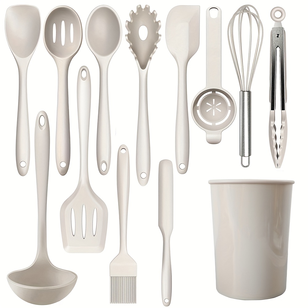 Set Di Utensili Da Cucina In Silicone E Legno – 12 Pezzi – Resistenti Al Calore 230°C – Con Pinze, Spatole E Portautensili