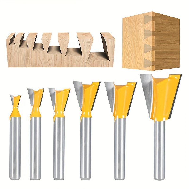 

6-piece Set Of 1/4 Inch Shank Dovetail And Straight Router Bits - Hard Alloy Woodworking Milling For Mortise And Tenon Joint Cutting Tools