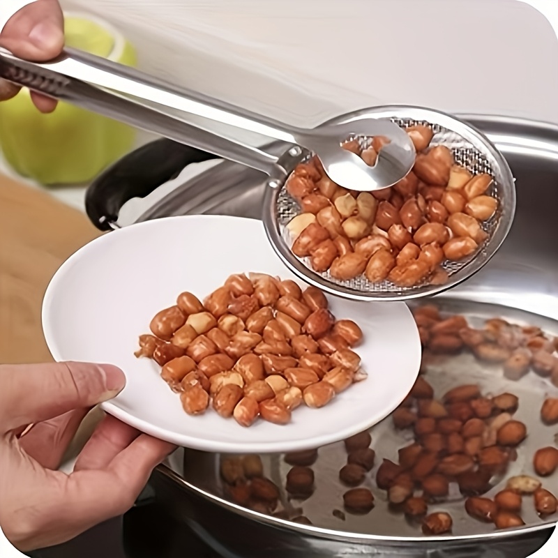   extended stainless steel oil spoon filter multifunctional non stick mesh oil pan clamp suitable for stir frying and oil draining   use kitchen supplies Product details 0