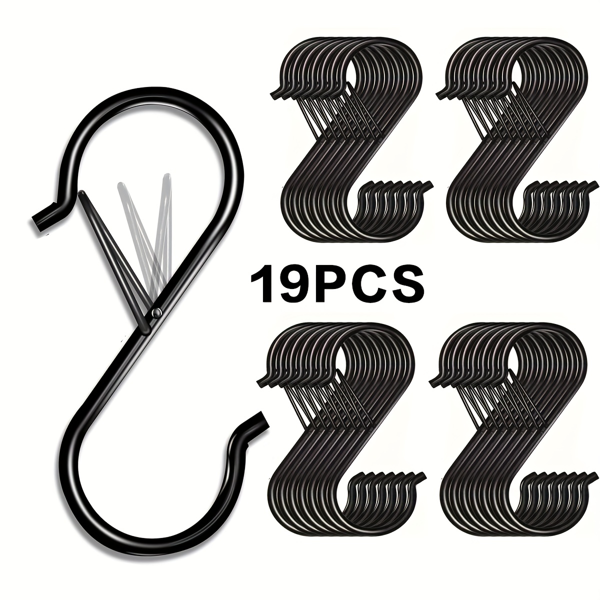 TEMU 8/19pcs Heavy Duty S Hook With Safety Latch Design For Kitchen, Bathroom, Bedroom And Office Use, For Hanging Pans, Pots, Coats, Bags, Plants,