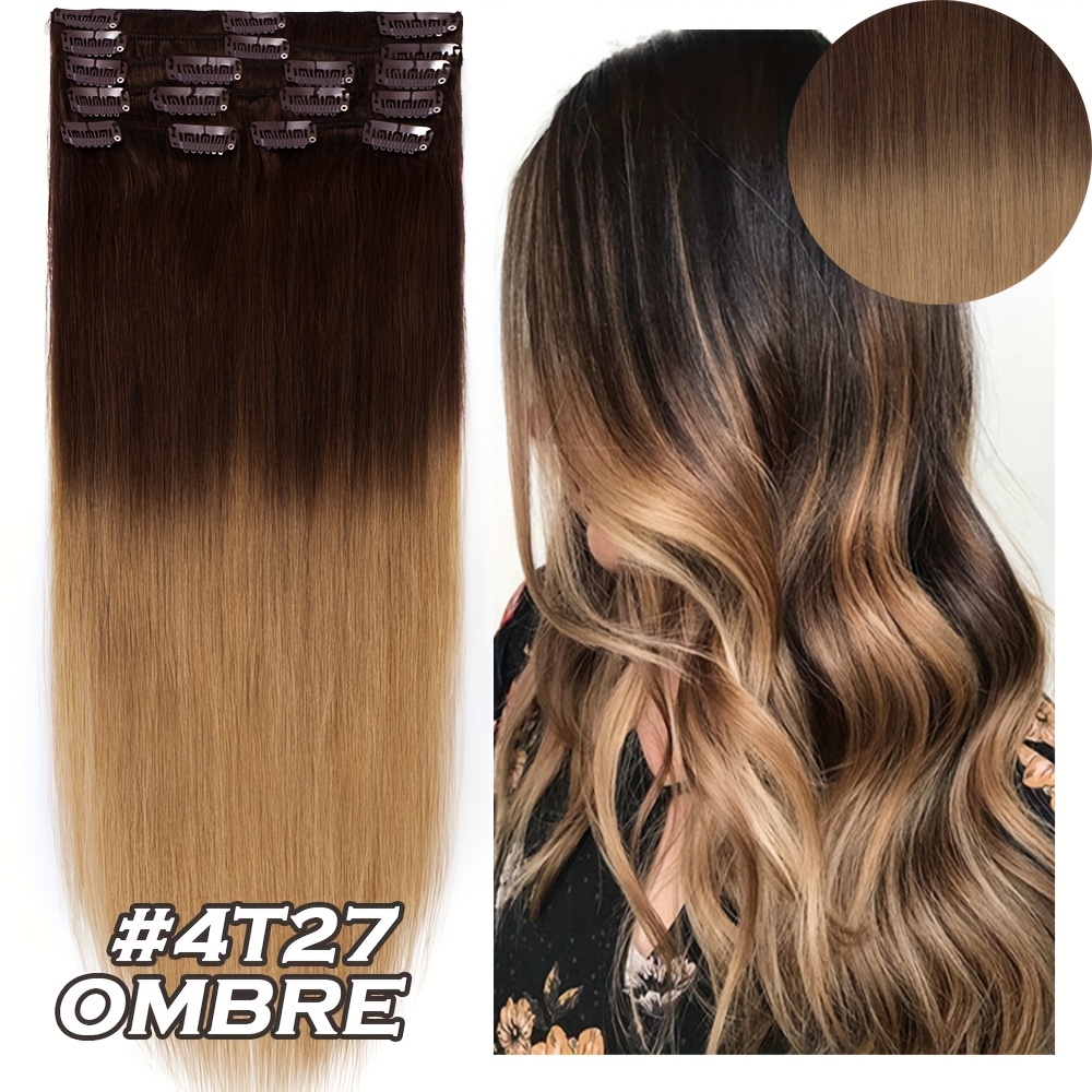 clip in hair extensions hairpieces 16 24 inch hair extensions clip ins soft real human hairpieces soft natural straight human hair extensions for women use for   volumn   your beauty 8pcs 18 clips details 3