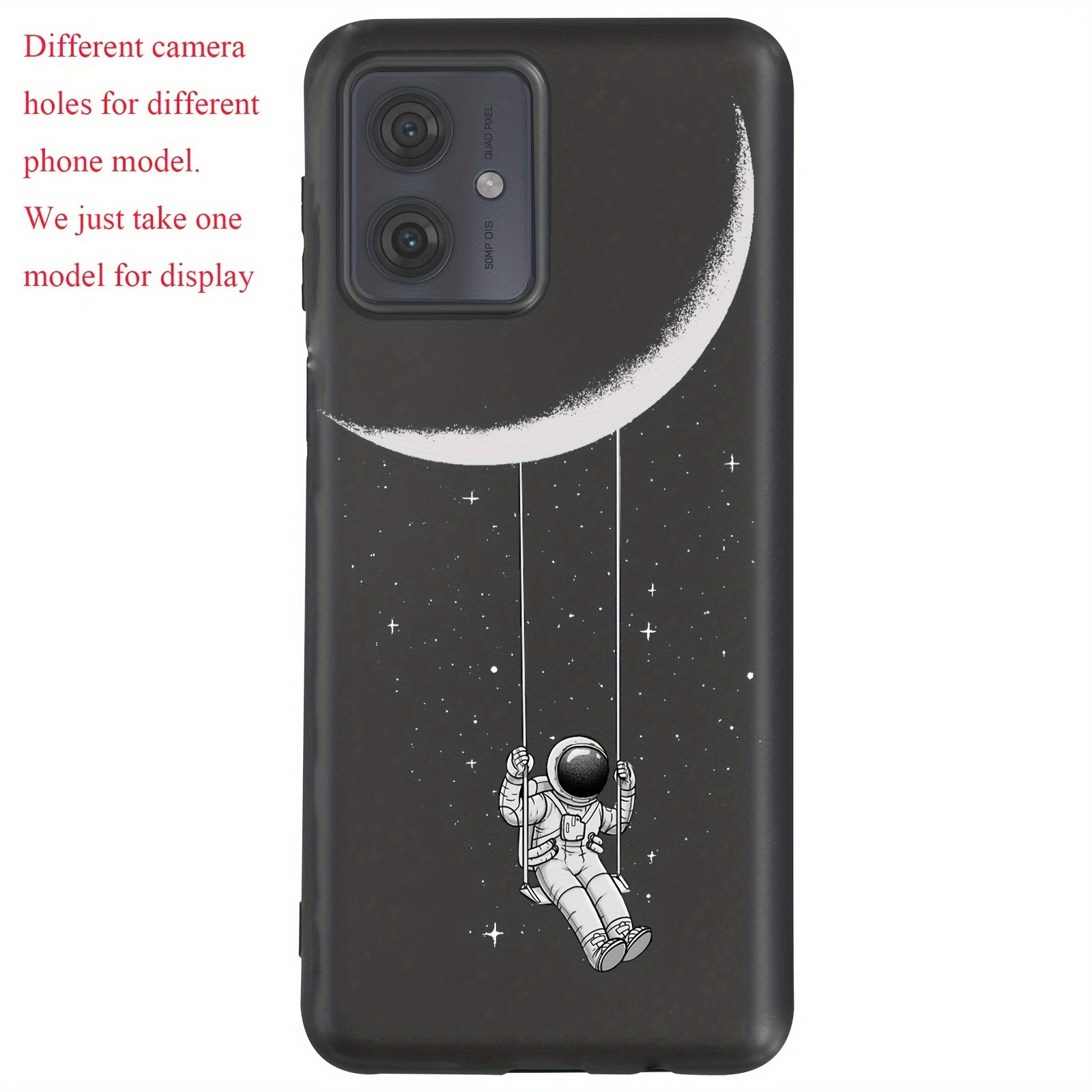 

Matte Black Astronaut Swing On Moon Design Tpu Case For - Wireless Charging Compatible, Soft Protective Cover