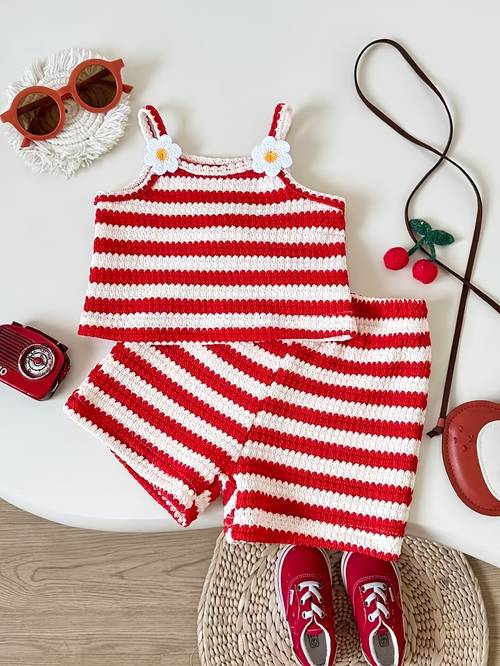 newborn baby girl set trendy and fun companion 2pcs set girls summer red and white striped camisole tank top and shorts set suitable for casual outdoor holiday and travel wear outdoor