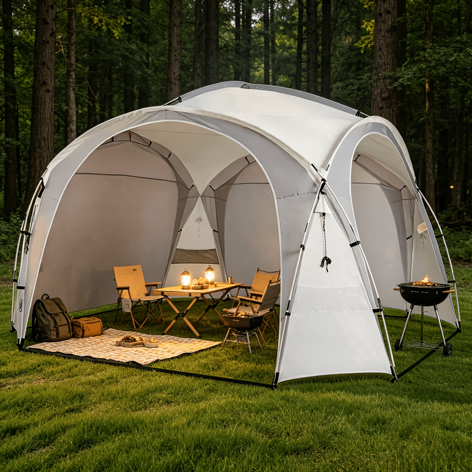 Image of 3.5 X 3.5m Camping Dome Canopy Tent, Easy Beach Tent Pop Up Canopy Tent With Side Wall, Ground Pegs, And Stability Poles, Sun Shelter For Camping Trips, Backyard Fun, Parties, Or Picnics