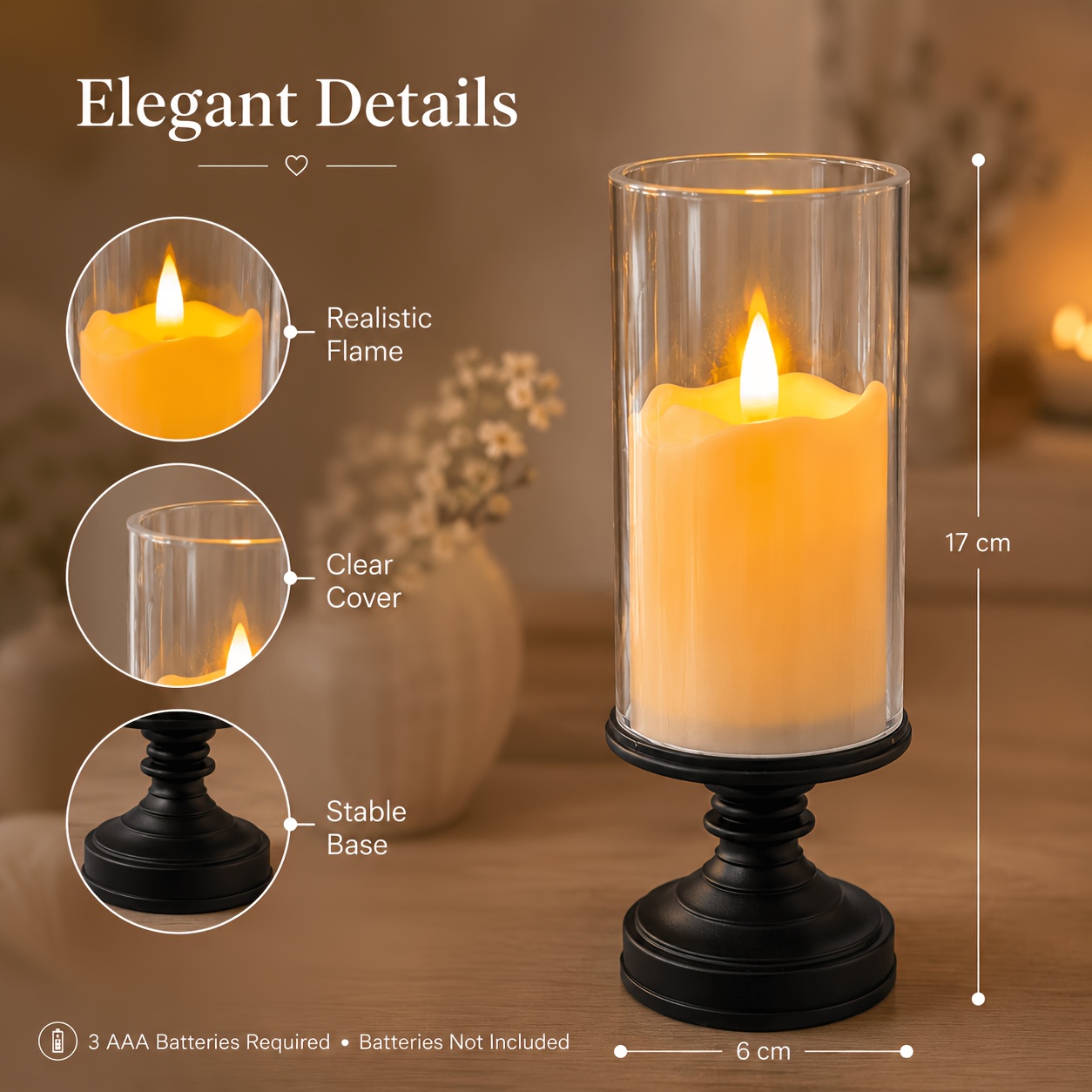 TEMU 1pc Acrylic Decorative Candle Lamp, With Base Candle Flashing Night Light, Indoor Lighting Desk Lamp, Bedroom Decorative Cabinet Lamp, Suitable