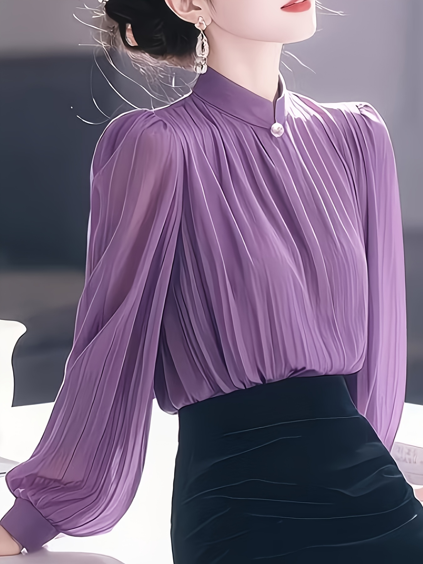 esta blusa de   exuda un   elegante al usarla, haciendo que   luzcan gráciles. camisa de     de cuello   para mujer, adecuada para citas, fiestas, picnics, viajes,   y  .