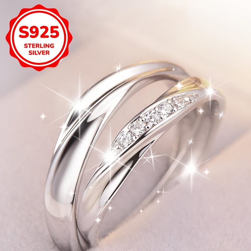 2pc Women's S925 Pure Silver Mobius Loop Couple Rings, Adjustable