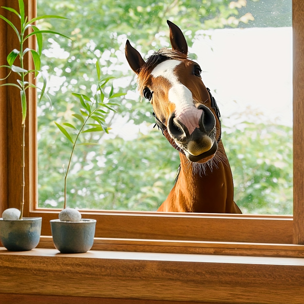 Image of Creative And Simulation Animal - A Horse With A Crooked Neck, Suitable For Home Windows. , Self-adhesive Paper, Removable Waterproof Stickers, Matte Surface For And Decorative Decals