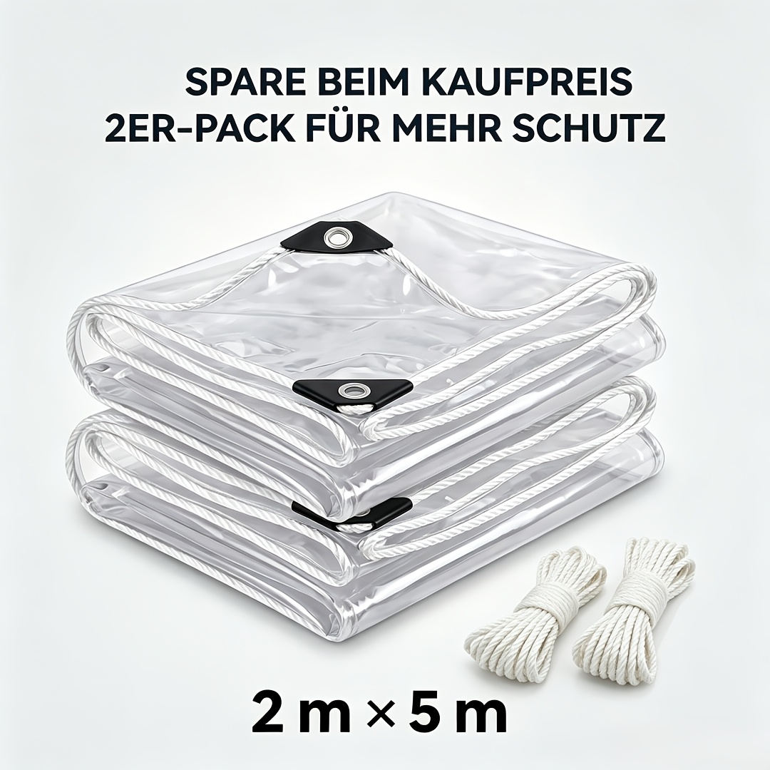 Image of 2pcs Set 20 Mil Pvc Clear Heavy Duty Tarp, Roof Temporary Repair, Patio Furniture Cover, Outdoor Equipment , Truck Cargo Protection, + Free Hanging Ropes Included