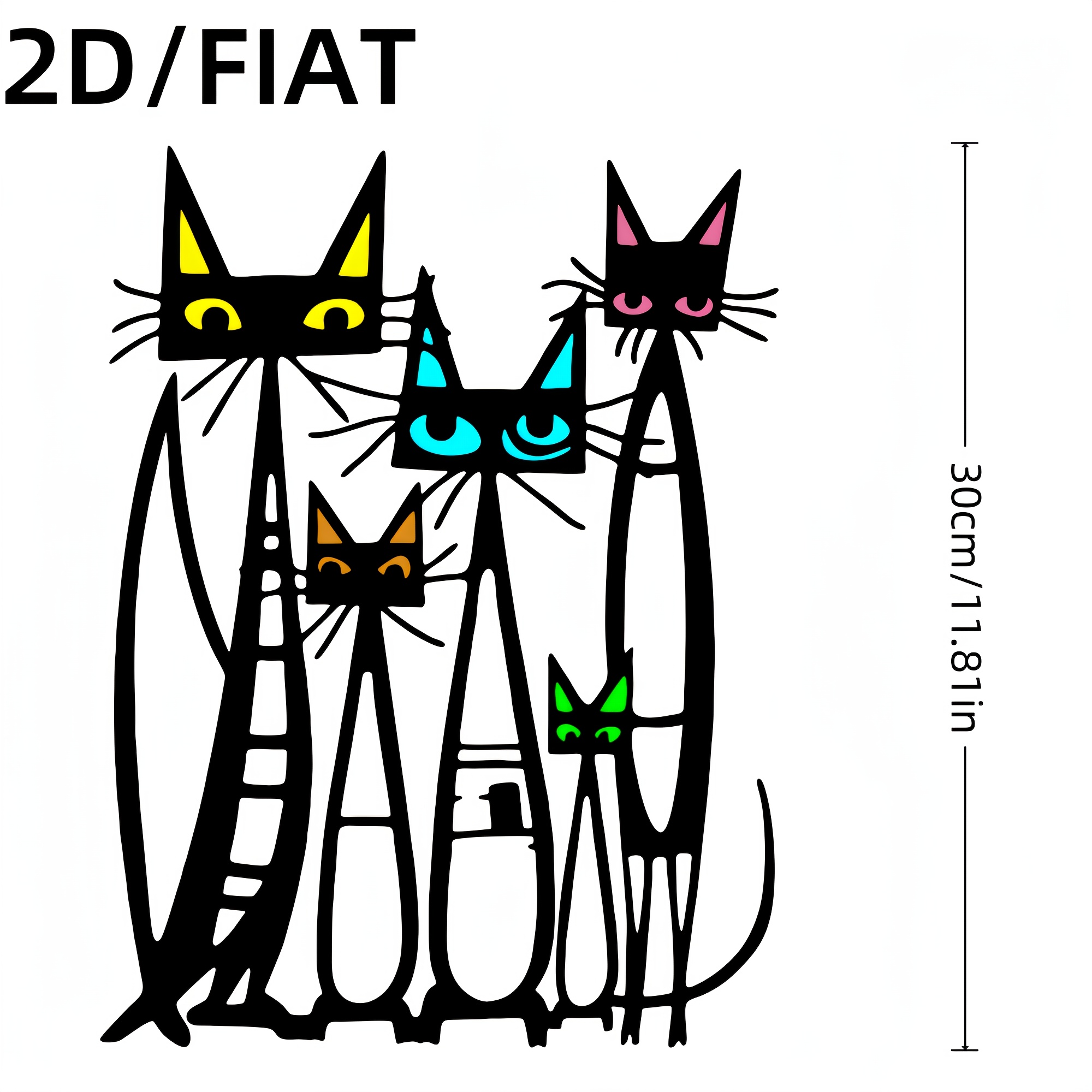 E-shop 2D Flach, . Minimalistische Katzensilhouette Metall-Wandkunst - Schwarz-Weißes Geometrisches Design mit Bunten Akzenten, Langlebige