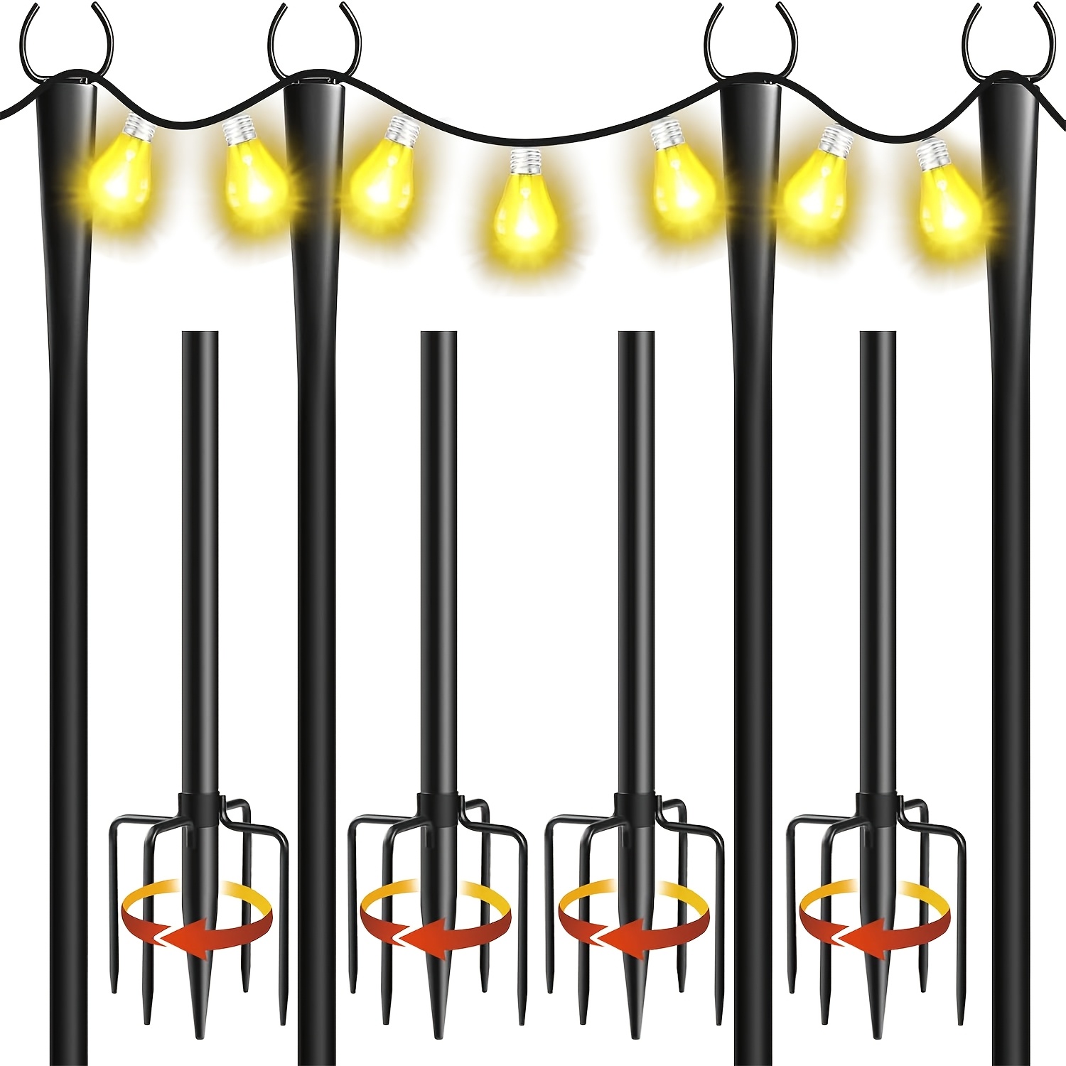 4 Pack Heavy-duty Adjustable Outdoor Light Poles With Fork Top - Metal Lamp Stand Suitable For Wedding, Party, Camping - Install Hanging String Lights, Pole System