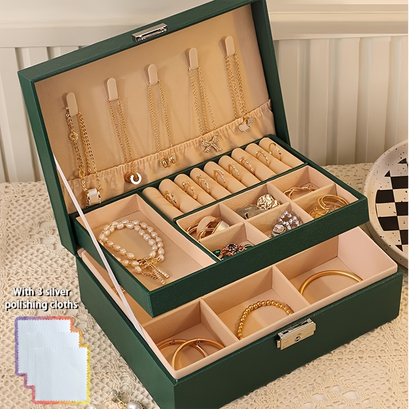 TEMU 2-tier/3-tier Jewelry Storage Box, Dustproof And Anti-oxidation, Made Of Pu Leather, Large Capacity Storage Box, High-end For Home Use, Suitable