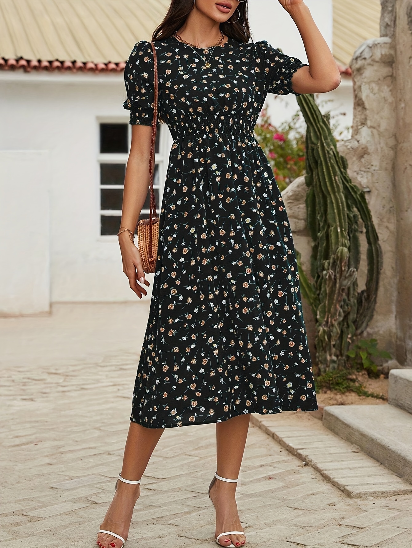yy0227625 floral print bubble sleeve dress 1179 - Temu