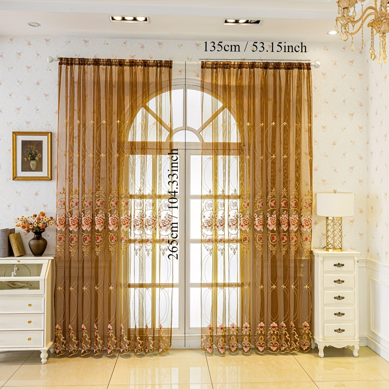 TEMU 2 pièces de Rideaux Transparents Prêts à l'Emploi à Broderie Florale Haut de Gamme pour Salon, Balcon, Salle à Manger, Bureau à Domicile