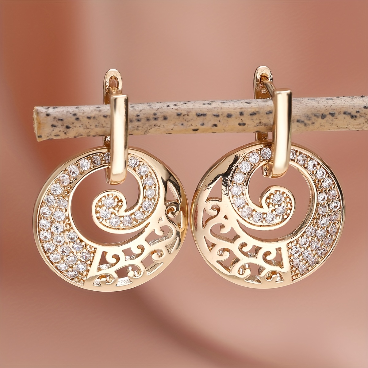 Image of Angol A Pair Of Exquisite Round Hollow-out Pendant Earrings For Women, Fashionable Light Luxury Design Versatile Earrings