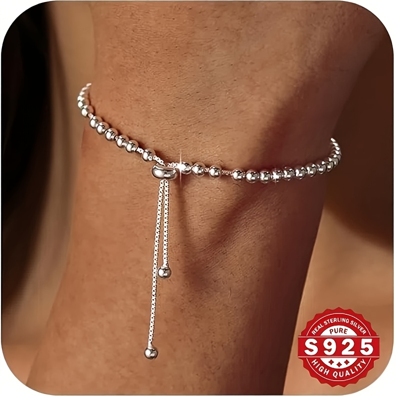 Adjustable 925 Silver Bead Ball Bracelet for Women
