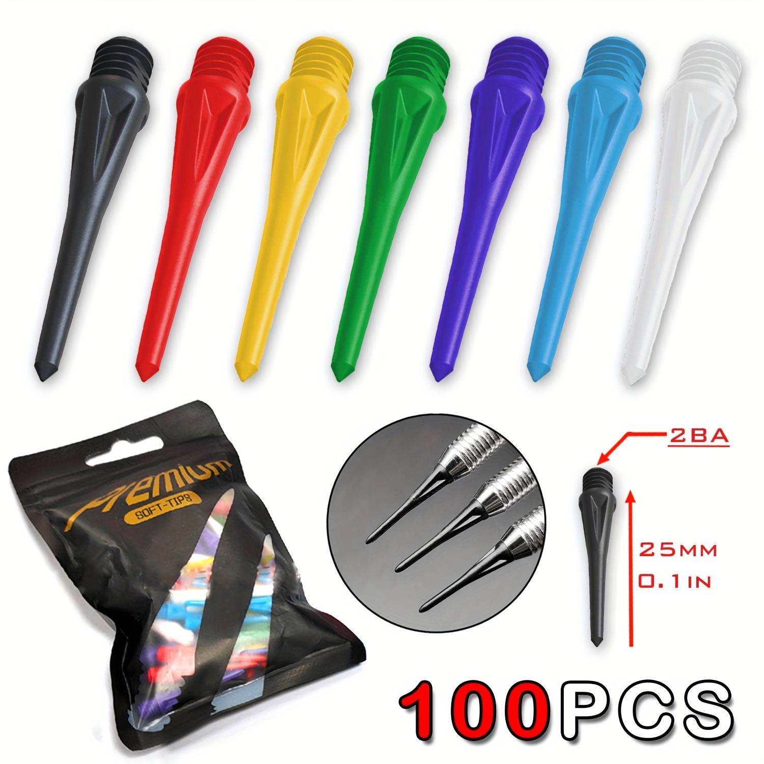 

100pcs Dart - 2ba Threaded, Plastic Flights Darts