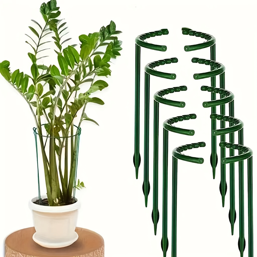 

8/16/24pcs Flexible Plastic Plant Support Stake Rings - Half Garden Tomato Cage, Adjustable Plant Supports For Climbing Flowers And Indoor Plants, Green Plant Stakes & Cages Set With Fixed Height