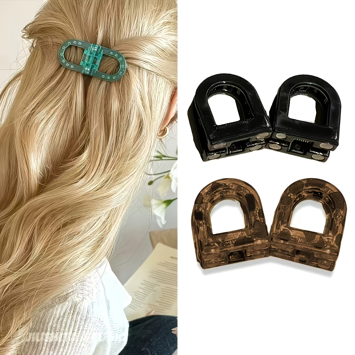 Image of 4pcs Women's Magnetic Hair Claw Clips, Hair Accessories, Hair Clips, Magnetic Hair Claw Clips, Portable, Vintage Minimalist Style, Suitable For Daily Work Wear And Beach Vacation Wear