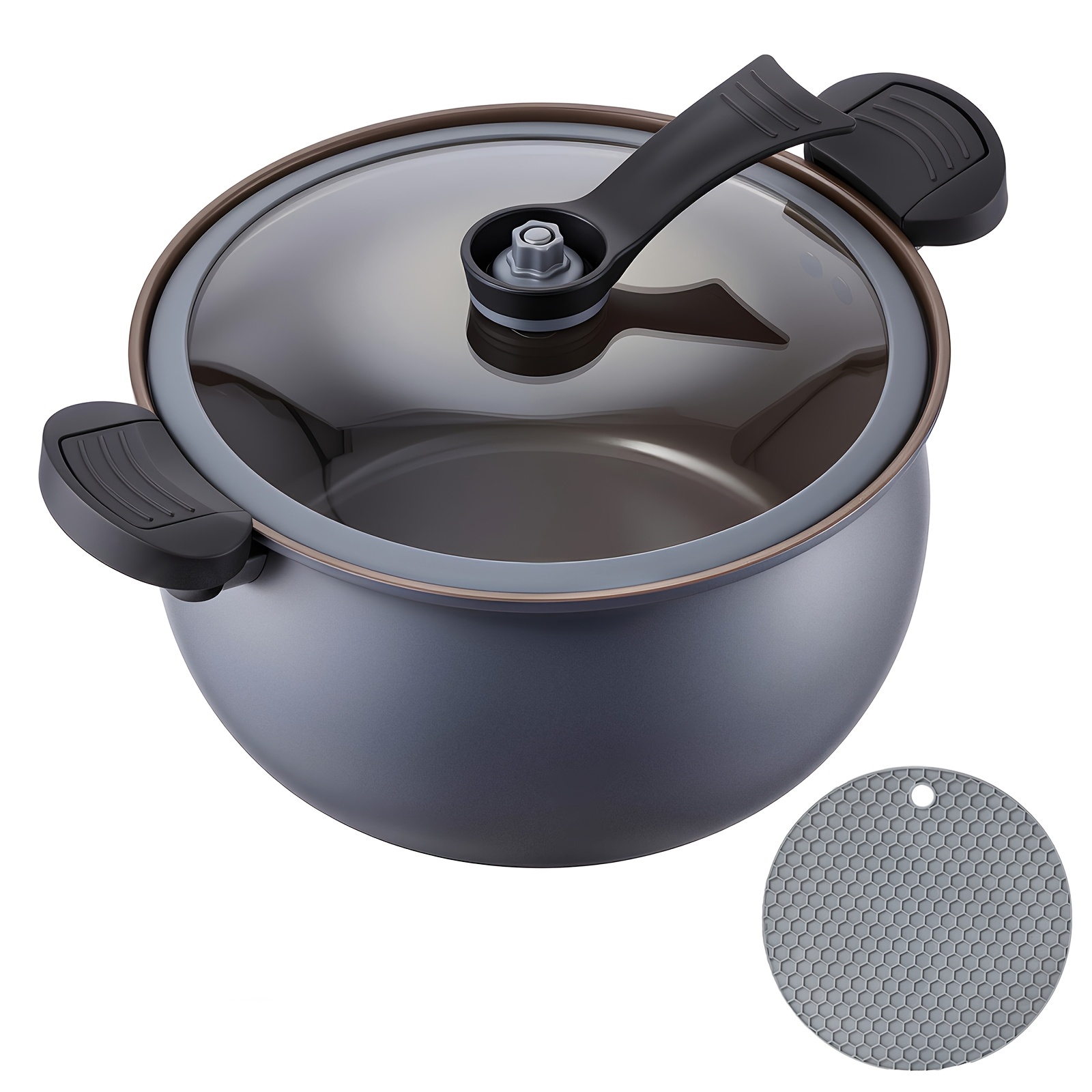 Image of 7l Large Capacity Soup Pot, Cooking Pot With Heat Distribution, Titanium Coating, Wide Stay-cool Handles For A , With Locking Lid For Braising, , Soup Making And Simmering