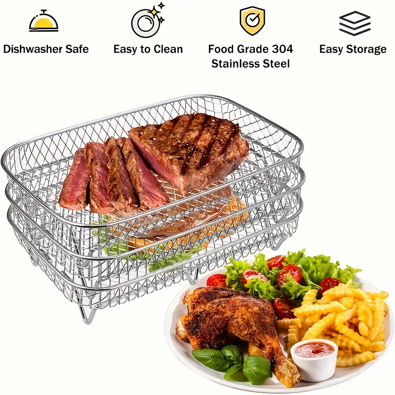 

3pcs Stainless Steel Air Fryer Accessory Set - 3-layer Dehydrating Rack For Cooking, Compatible With Most Air Fryers