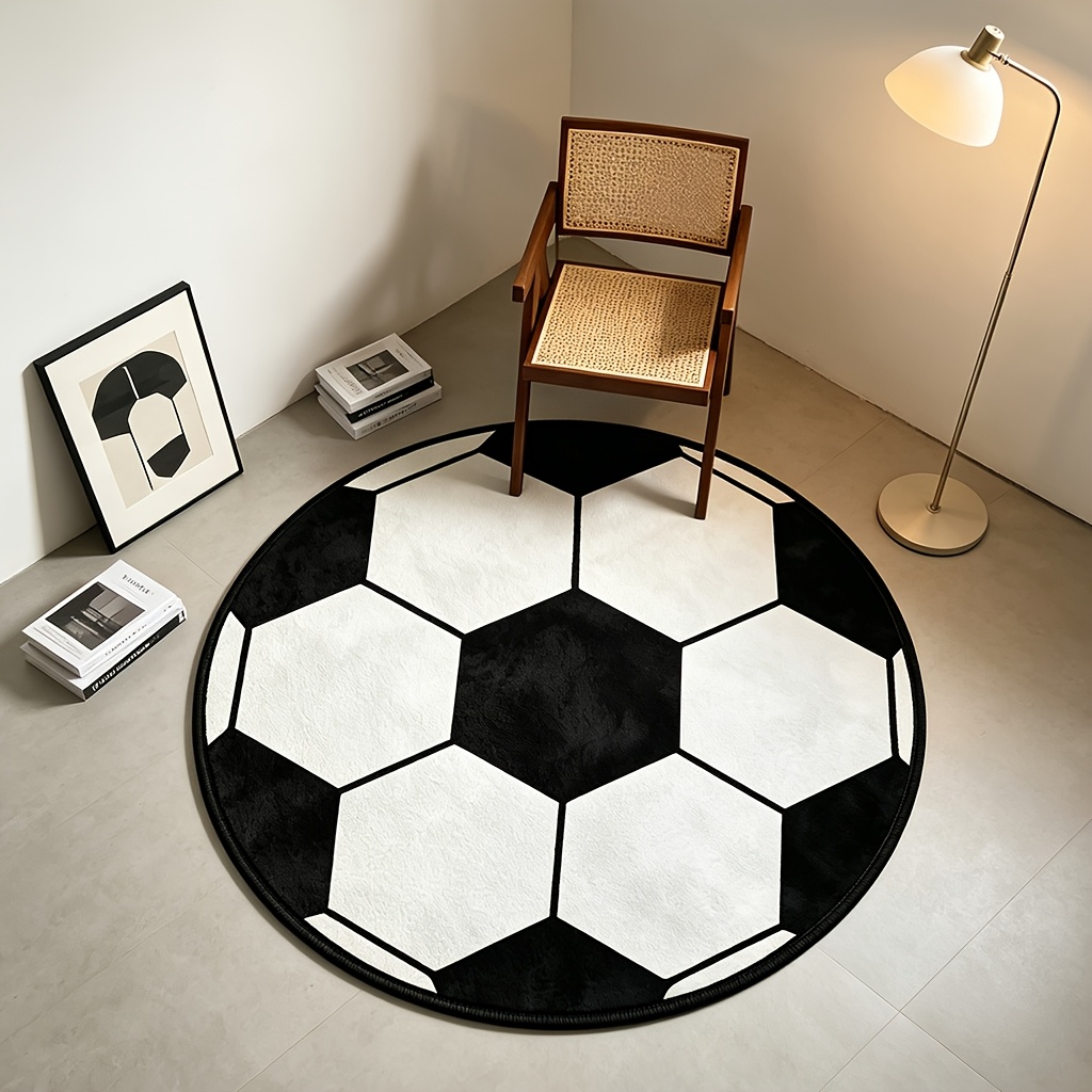 TEMU 1pc [jit] Football Carpet Suitable For Sports-themed Room Decor, Anti-slip Hexagonal Floor With Pvc Backing, Washable Soft Pile Bedroom Floor,