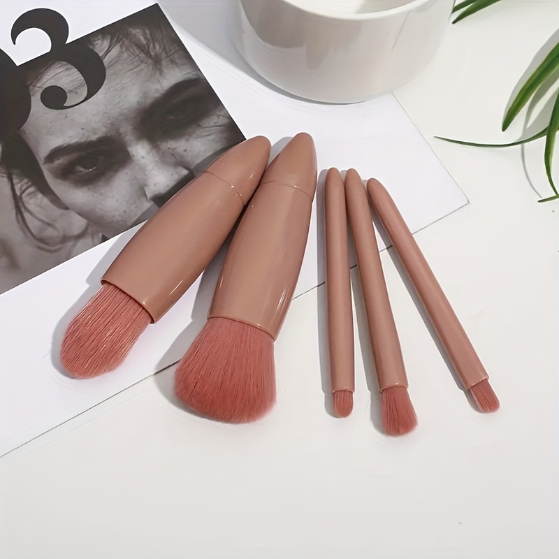 a set of five elegant makeup brush sets with mirrors mini multi function makeup brushes your necessary beauty tools foundation make up brushes eye shadow brushes powder blusher brushes travel sets gifts for friends   lovers details 5