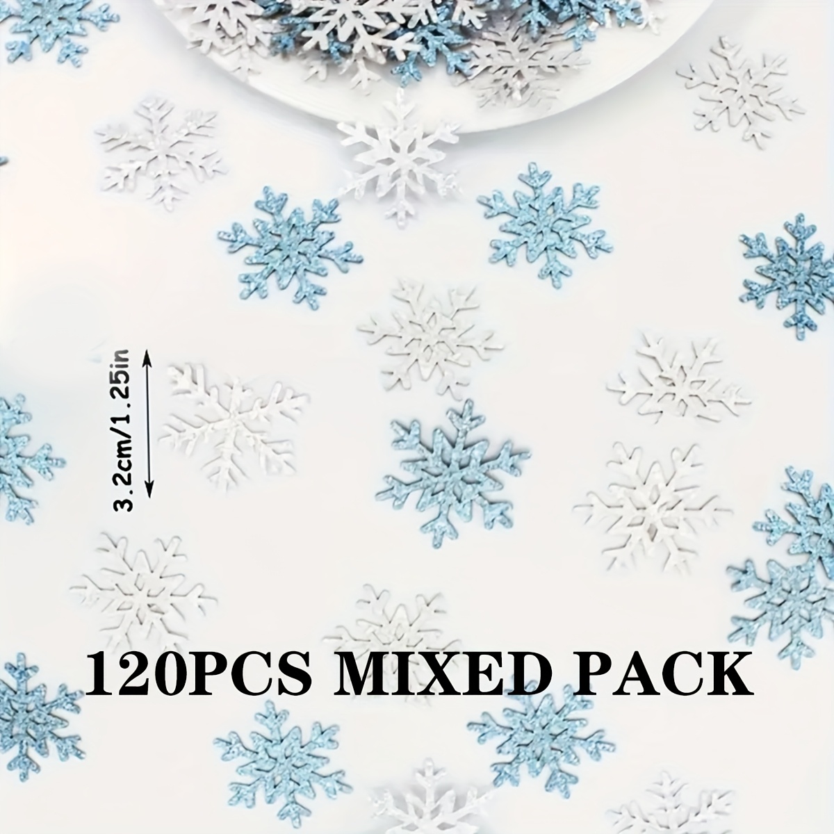 120pcs Glitter Silvery & Blue Snowflake Confetti - Christmas, Winter Wedding & New Year Decorations | Ice Theme Party For Birthdays, Holiday Table Decor - High-quality Bulk