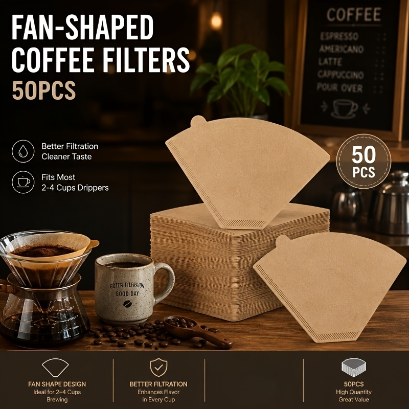 TEMU 50/100 filtros de café de V y - Embalaje portátil, resistencia y para retroflujo/goteo/infusión, filtros de café V60 - Compatibles con V60