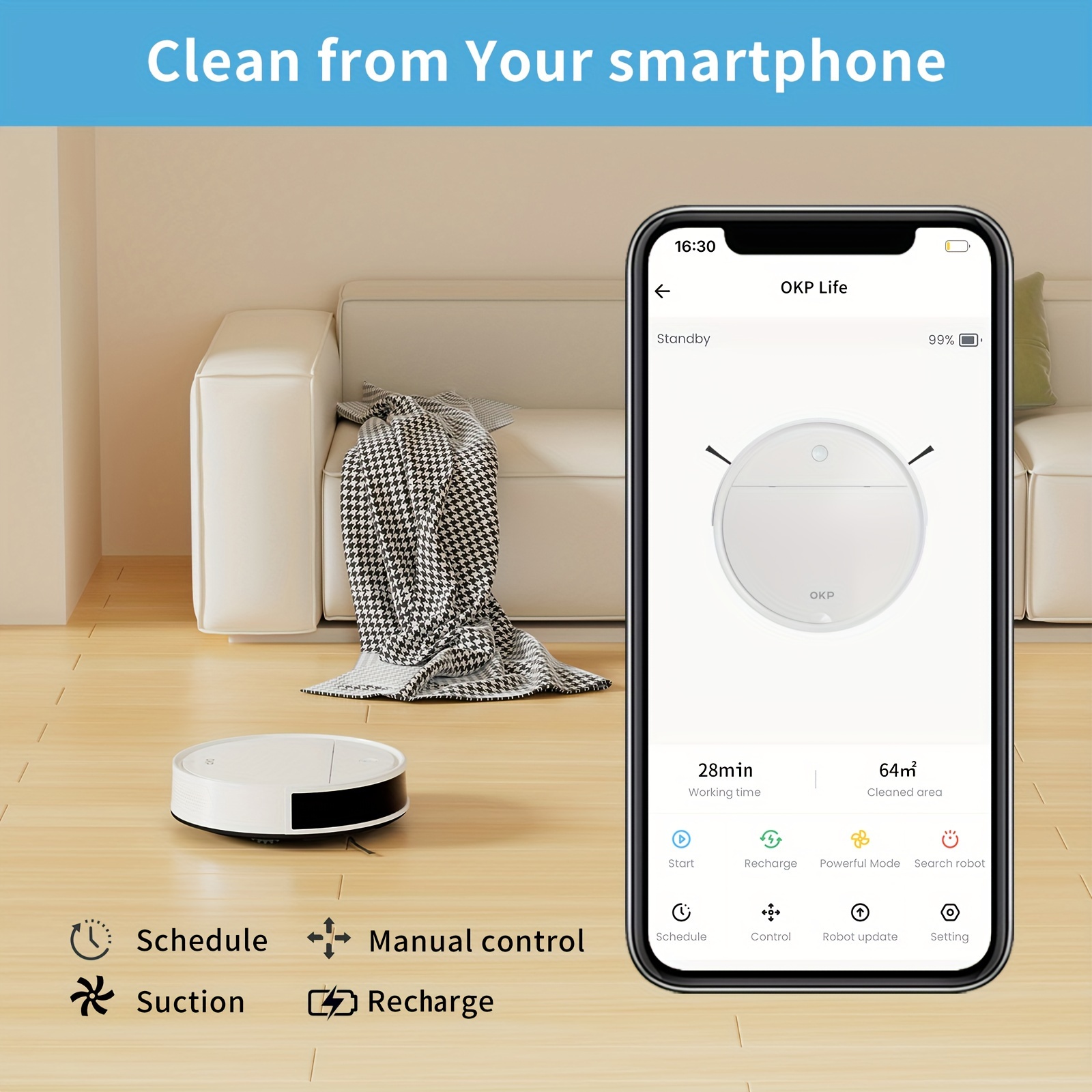 

1pc, Robot Vacuum And Mop Holder, Super Thin, Low Noise, Self-charging, 2 In 1 Cleaning And Mopping Robotic Vacuums With Wi-fi/app/alexa Control, Ideal For Pet Hair Carpets Hard Floors, K5 Pro