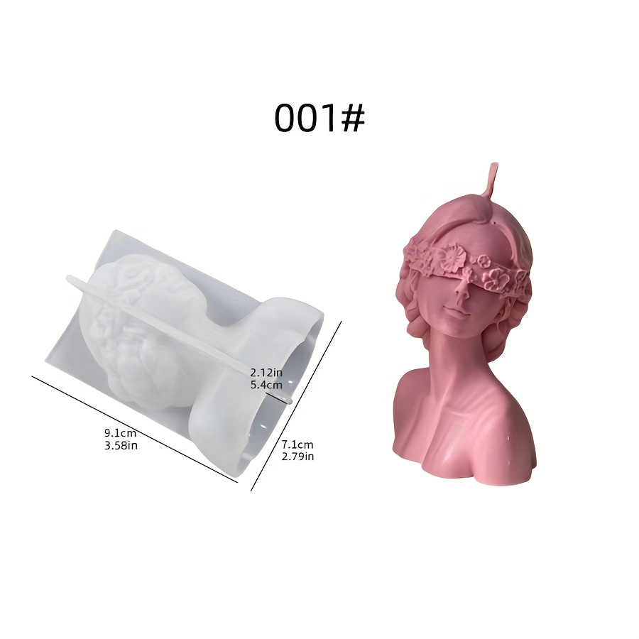 E-shop Elegante Silikonkerzenform mit Gesicht Haaren einer geblendeten Frau mit floralem Blindfold-Design - Wiederverwendbare DIY-Form für Gips, Wachs,