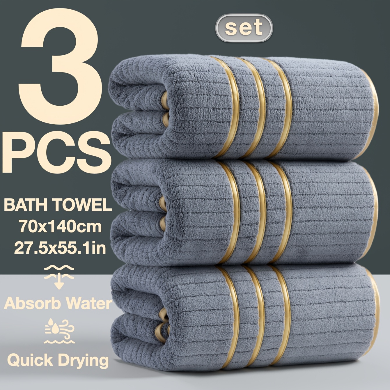 Conjunto de 3 Toalhas de Banho 