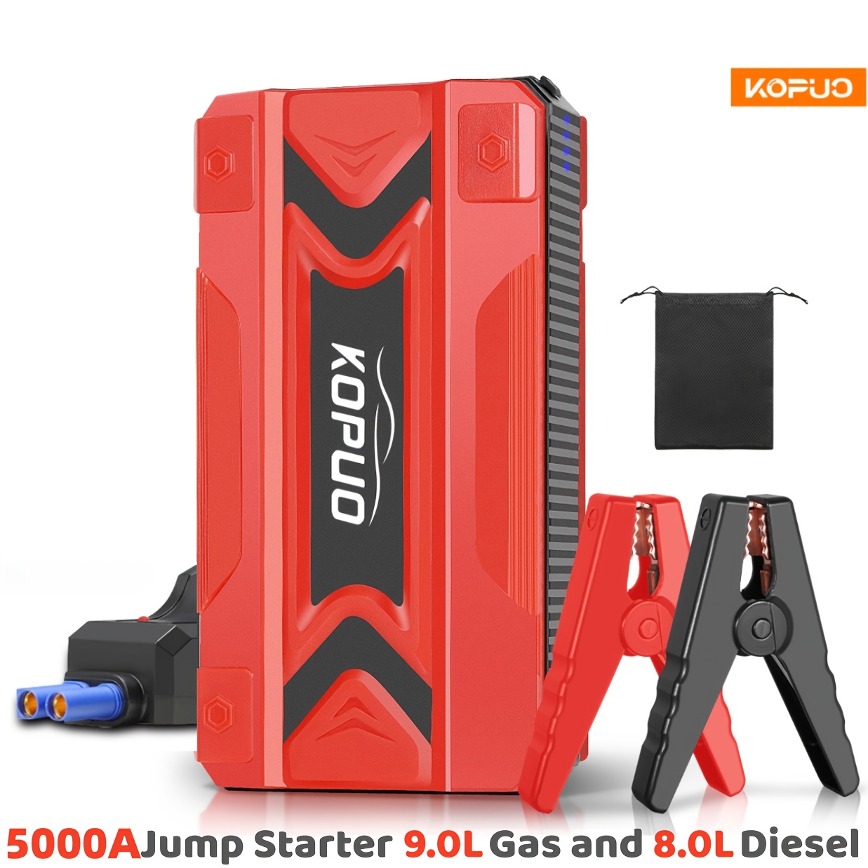 TEMU Kopuo Car Jump Starter, With A Of 5000a, This Jump Box Can Support Engines Up To 6l Gasoline Or 5l . It Includes A Portable Charger, Emergency