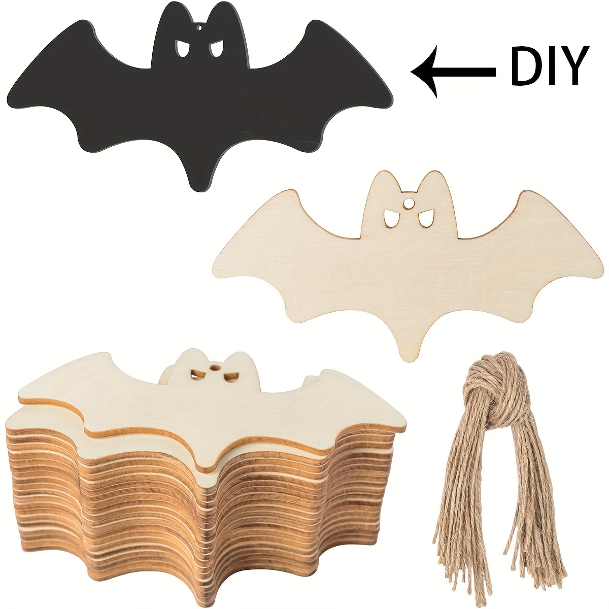 

20 Pcs Wooden Bat Cutouts - Unfinished Wood Bat Shapes For Diy Halloween Decor, Hanging Crafts, Holiday Party Embellishments, No Feather, Electricity-free Decoration